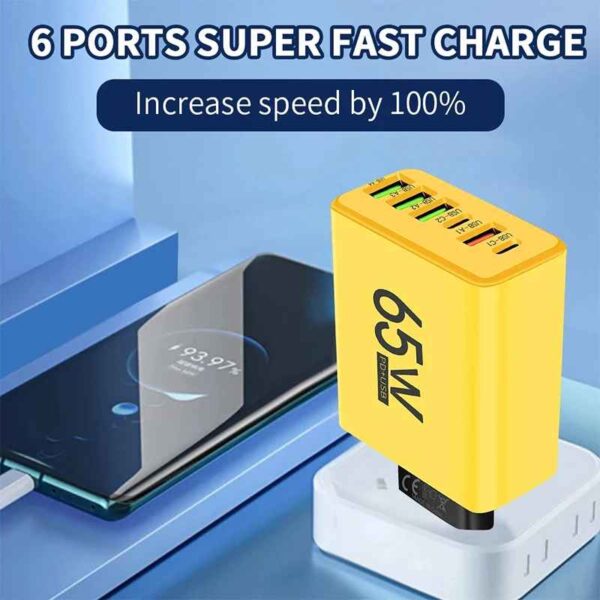 65W 6 Ports USB Type C Charger Fast Charging QC3.0 Travel Chargers For iPhone 15 Samsung Xiaomi Mobile Phone Adapter EU US Plug - Image 4