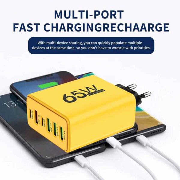 65W 6 Ports USB Type C Charger Fast Charging QC3.0 Travel Chargers For iPhone 15 Samsung Xiaomi Mobile Phone Adapter EU US Plug - Image 5