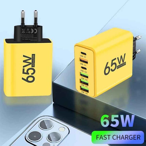65W 6 Ports USB Type C Charger Fast Charging QC3.0 Travel Chargers For iPhone 15 Samsung Xiaomi Mobile Phone Adapter EU US Plug